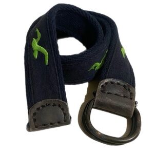 Hollister Y2K 90s Canvas Fabric Black Belt Green Bird Logo Small/Medium D Buckle